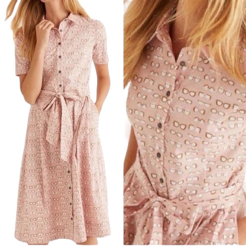 Boden Light Pink Midi Dress with Glasses Pattern